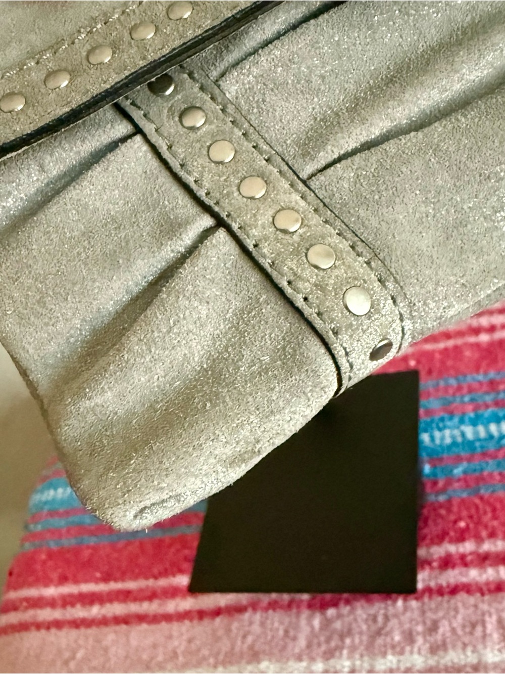 Fossil Metallic Silver Genuine Leather Studded Shoulder Bag Early 2010s - Picture 11 of 17